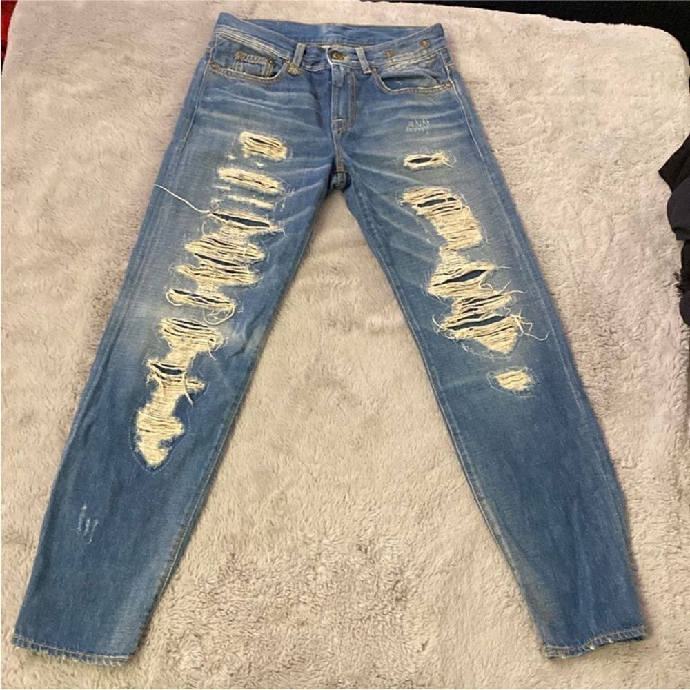 R13Light Blue Distressed Skinny Jeans, size 24